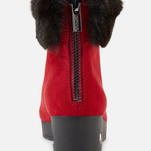 DKNY Abri Faux Suede Faux Fur Booties Red -6 - Picture 3 of 6